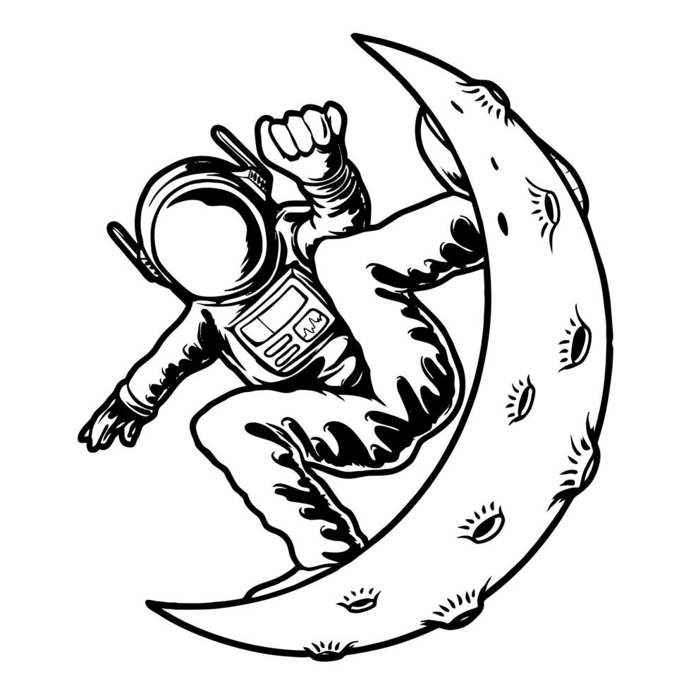 Astronaut Galaxie Skate auf Mondsichel-Vektor-Illustration vektor