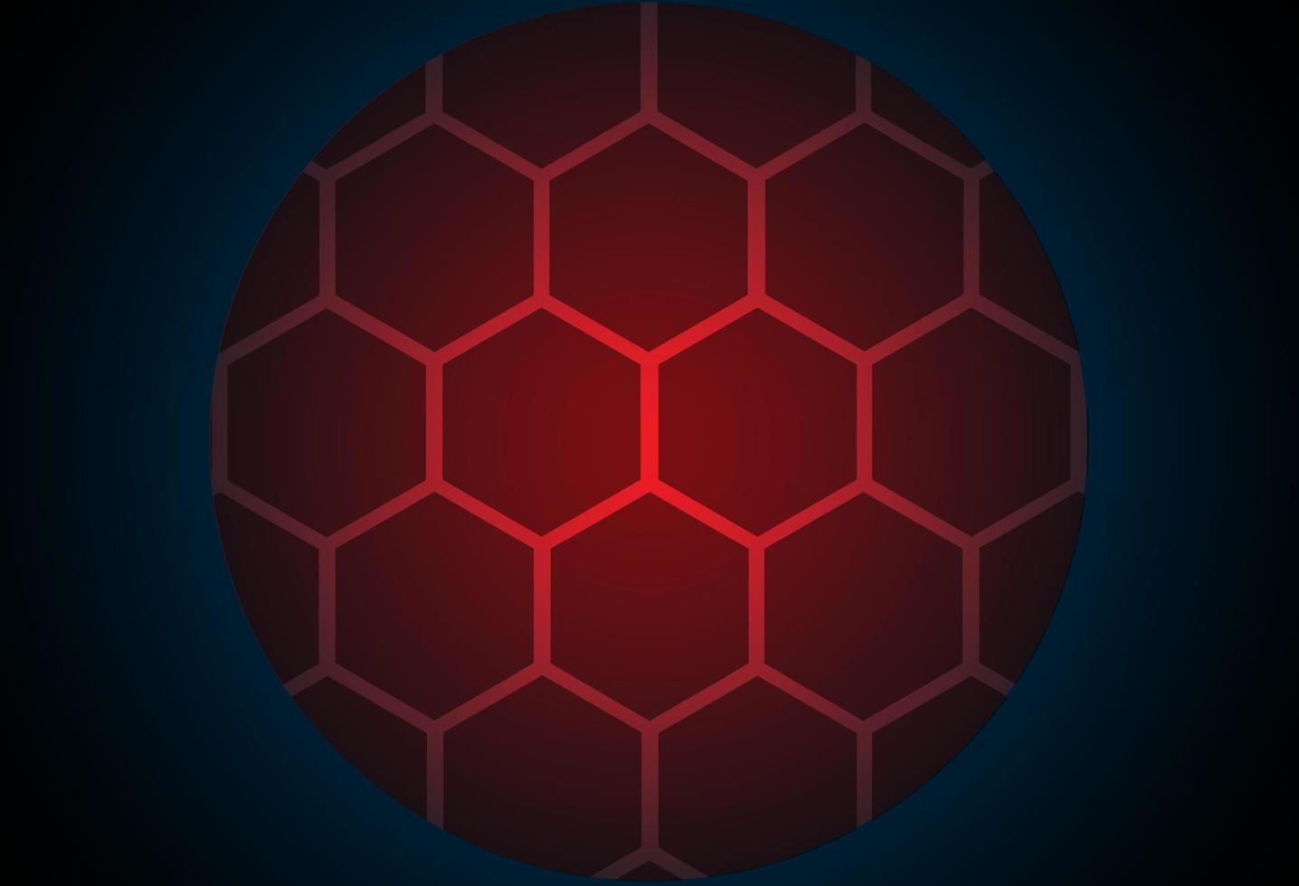 illustration av en röd boll form design med ett hexagon motiv. med en svart och blå gradientbakgrund. vektor