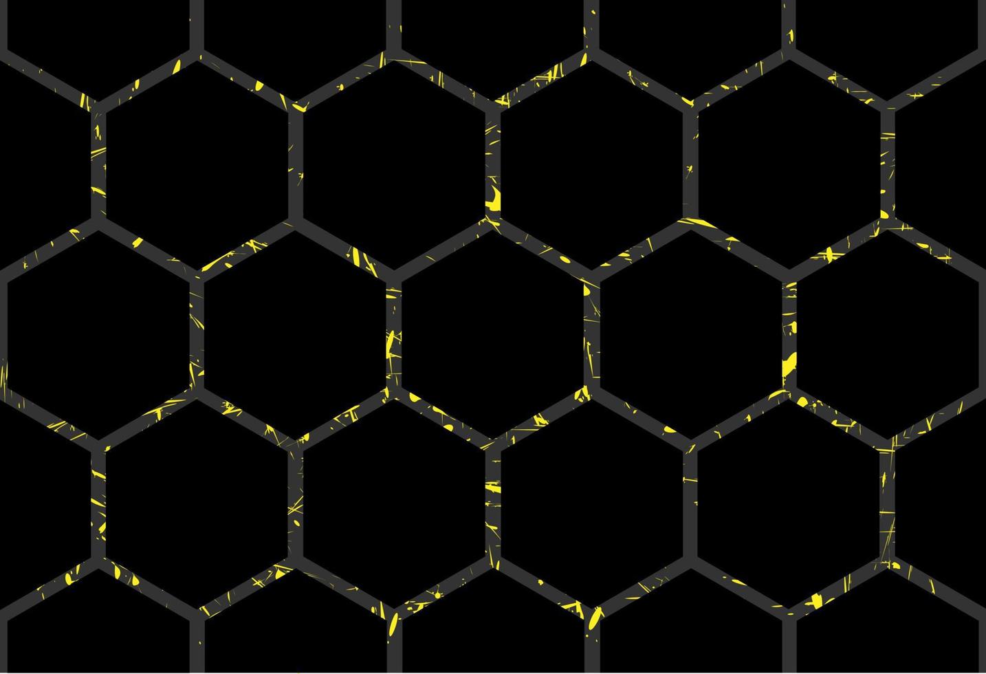 nahtloses Muster des Hexagonmusters auf gelbem Schmutzeffekthintergrund. schwarze und gelbe Textur. moderne Vektorvorlage. vektor