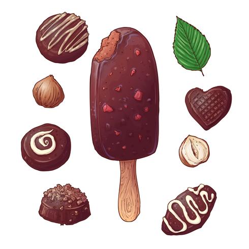 Sätt glass chokladmut, handritning. Vektor illustration