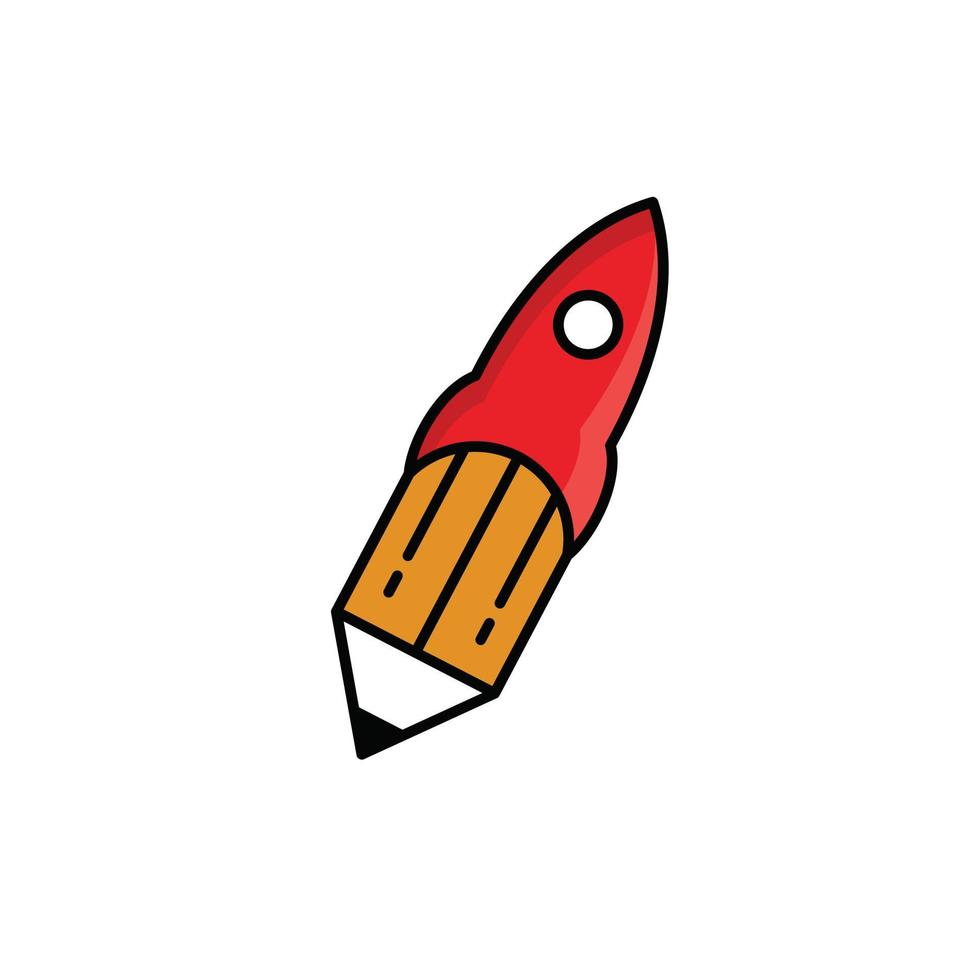 Doppelbedeutung Logo-Design-Kombination aus Rakete und Bleistift vektor
