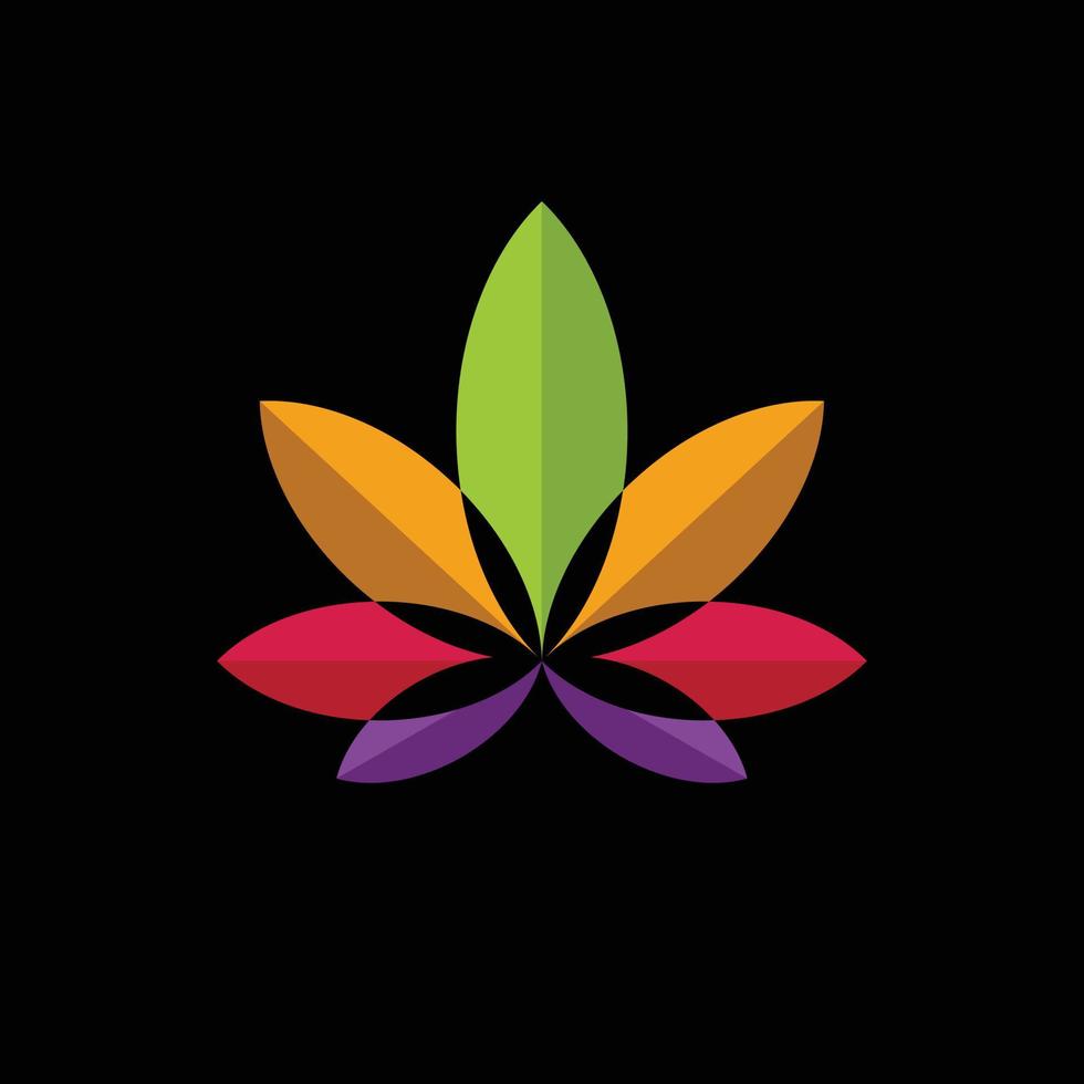 Cannabisblüte mit bunten Farben in schwarzem Hintergrund, Vektorvorlage Logo-Design editierbar vektor