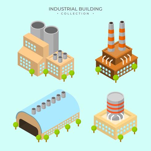 platt modern isometrisk industribyggnad vektor samling
