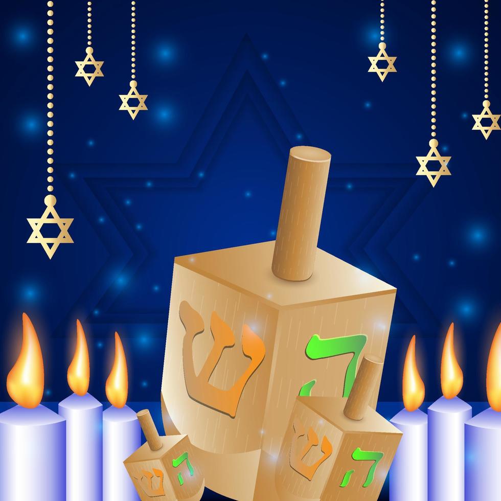 fröhliches Chanukka mit realistischem Dreidel-Konzept vektor