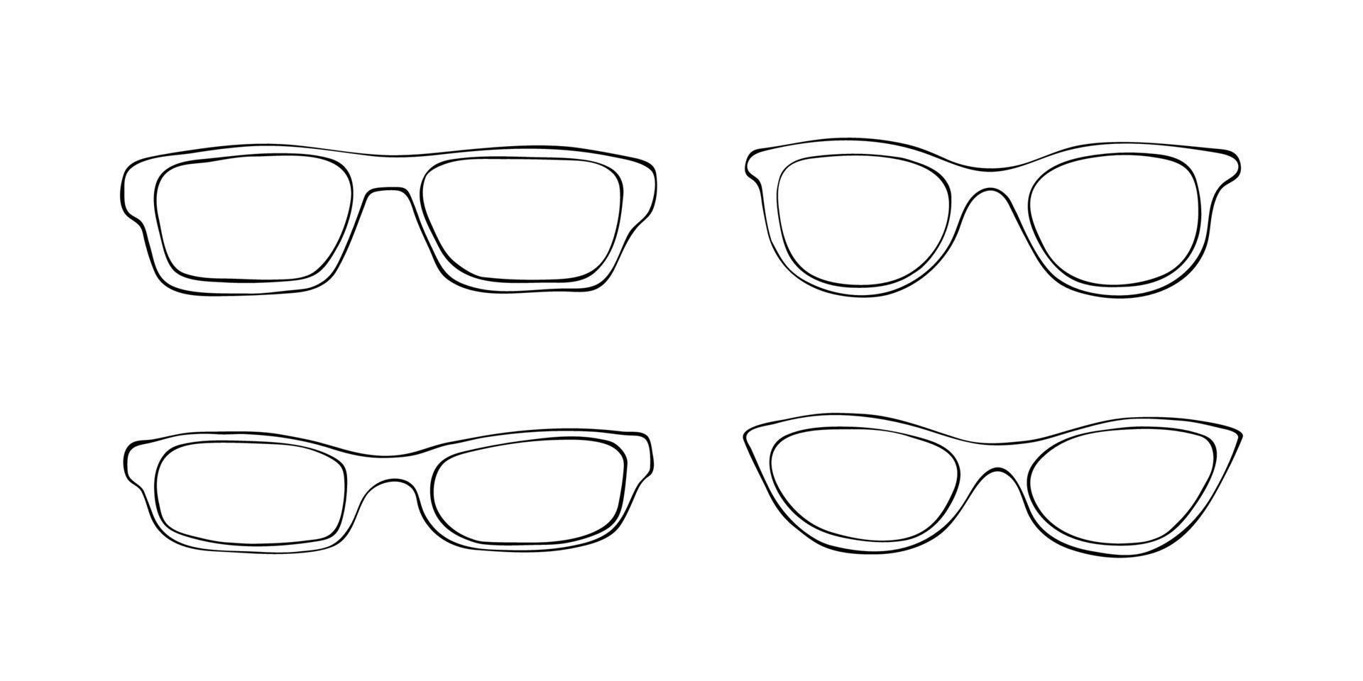 svart skiss mode glasögon Ikonuppsättning vektor