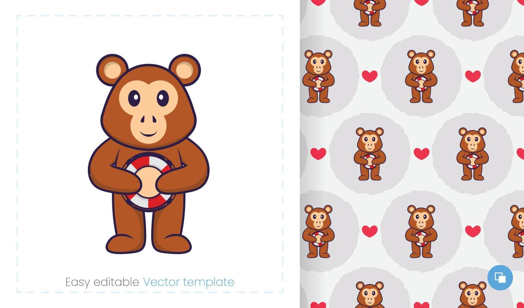 nahtloses Muster mit Cartoon-Affen auf weißem Hintergrund. kann auf Verpackungspapier, Stoff und anderen verwendet werden. vektor