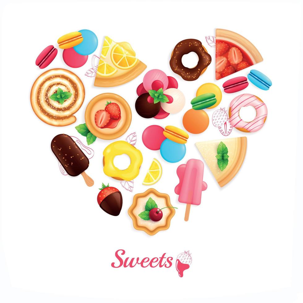 desserter sötsaker hjärta sammansättning vektor