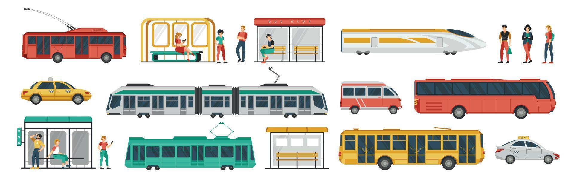 färgade ikoner för kollektivtrafik vektor