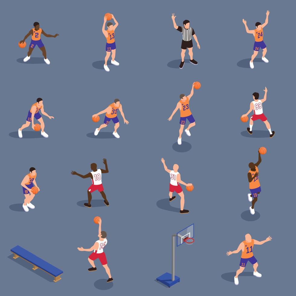 Basketball isometrische Icon-Set vektor