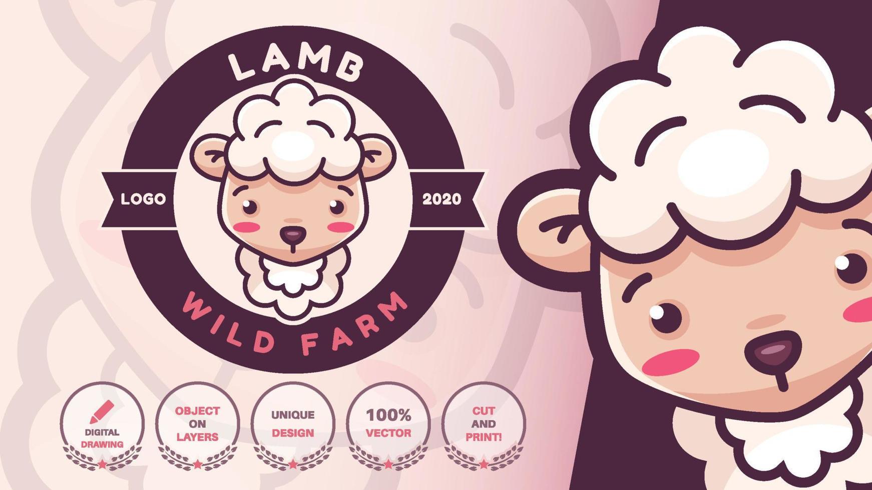 seriefigur bedårande djur lamm logotyp vektor
