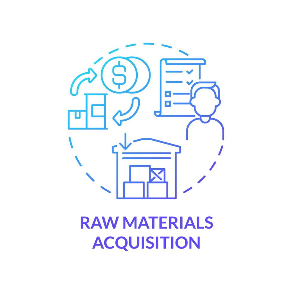 Symbol für die Beschaffung von Rohstoffen mit blauem Farbverlauf. Beschaffung für Unternehmen. Waren kaufen. Operations Management abstrakte Idee dünne Linie Abbildung. Vektor isolierte Umriss-Farbzeichnung