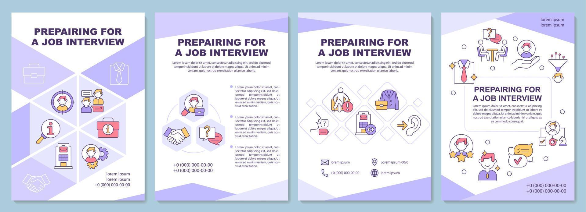 Vorbereitung für das Vorstellungsgespräch Broschürenvorlage. Praxis, Forschung. Flyer, Broschüre, Broschürendruck, Cover-Design mit linearen Symbolen. Vektorlayouts für Präsentationen, Geschäftsberichte, Anzeigenseiten vektor