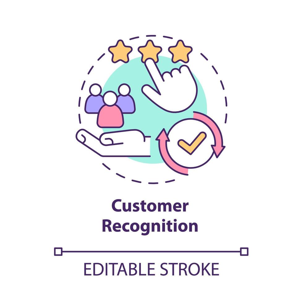 Symbol für das Konzept der Kundenerkennung. positive Kundenbewertung des Unternehmens. Verbrauchererfahrung. Markenplanung abstrakte Idee dünne Linie Illustration. Vektor isolierte Umriss-Farbzeichnung. bearbeitbarer Strich