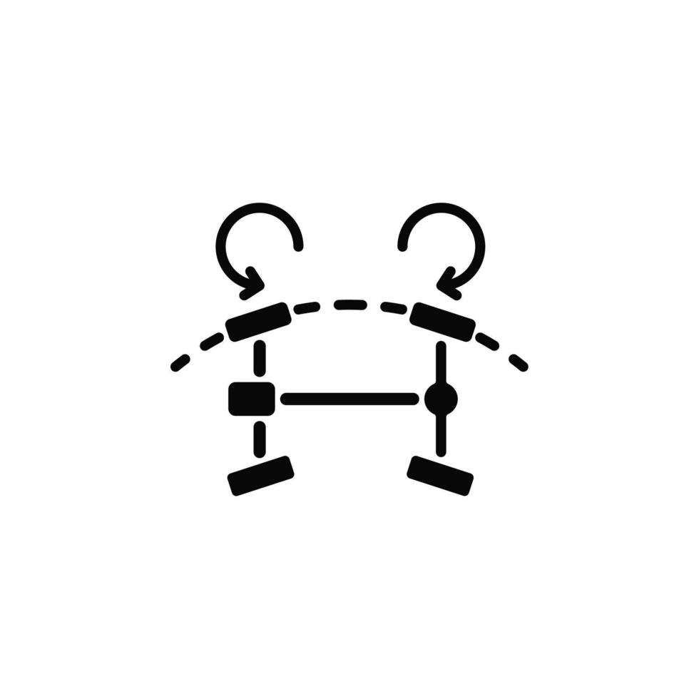 fyrhjulsstyrning svart glyfikon. innovativ funktion för modern bil. fordonets stabilitet. ger en smidig körupplevelse. siluett symbol på vitt utrymme. vektor isolerade illustration