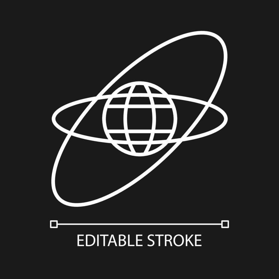 Satellitenumlaufbahnen, Trajektorien weißes lineares Symbol für dunkles Thema. niedrige, mittlere, hohe Erdumlaufbahn. dünne Linie anpassbare Illustration. isoliertes Vektorkontursymbol für den Nachtmodus. bearbeitbarer Strich vektor