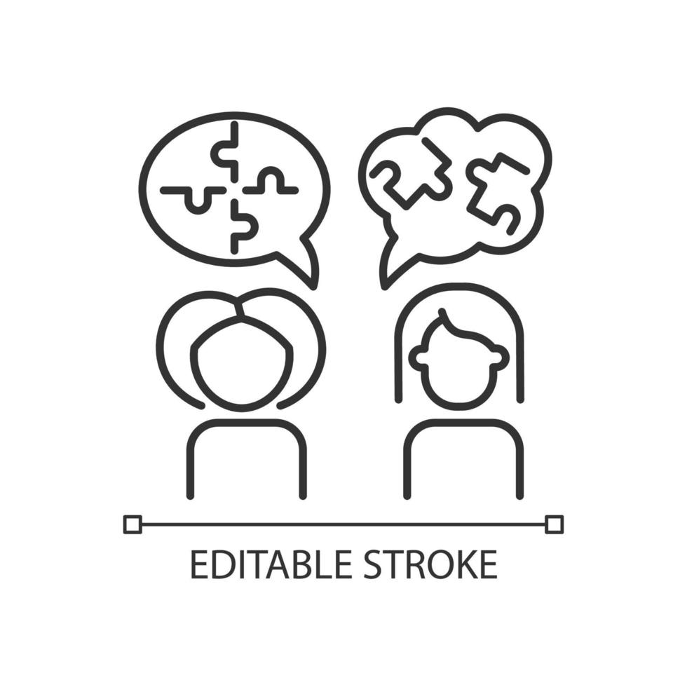 Lineares Symbol für Psychotherapie. psychologische Methode. Psychotherapeut. kognitive Verhaltenstherapie. dünne Linie anpassbare Illustration. Kontursymbol. Vektor isolierte Umrisszeichnung. bearbeitbarer Strich