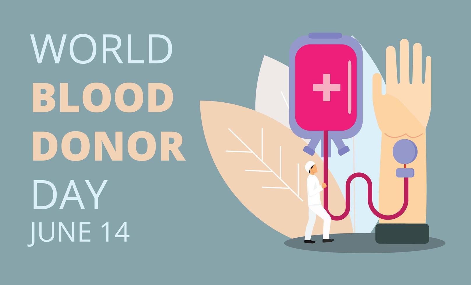 världens blodgivare dag koncept vektor med liten läkare, blodgivning. medicinsk illustration den 14 juni. Det är för webbplats, målsida, app, banner.