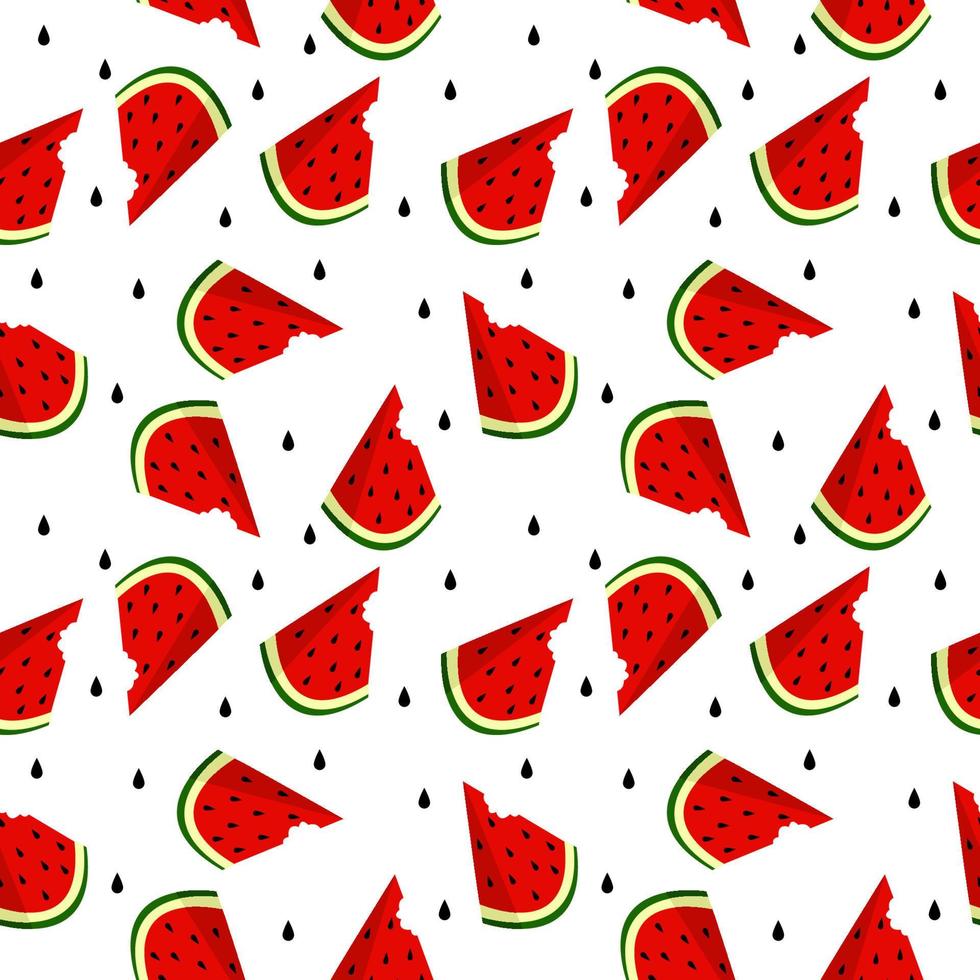 Vektor-Wassermelonen-Hintergrund mit schwarzen Samen. nahtlose Wassermelonen-Muster. Vektorhintergrund mit Wassermelonenscheiben. Vektor nahtloses Muster der Fruchtwassermelone