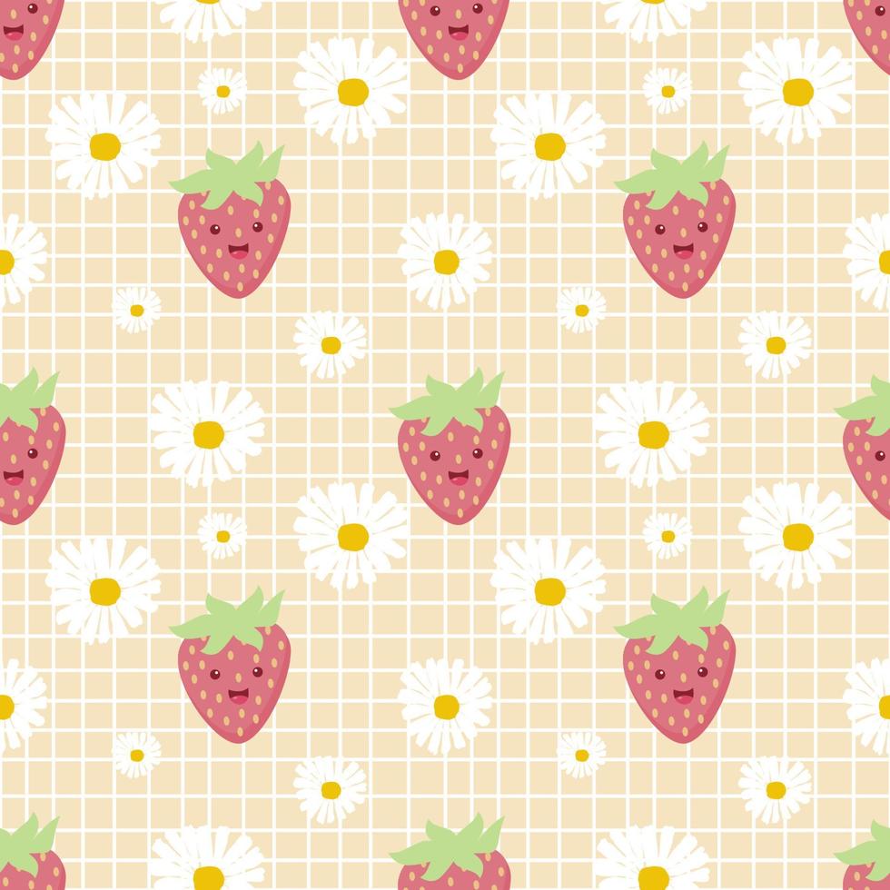 Süße Erdbeere Cartoon nahtlose Muster Vektor Hintergrunddesign für Kinder, Dekoration, Tapete, Geschenkpapier, Stoff, Hintergrund