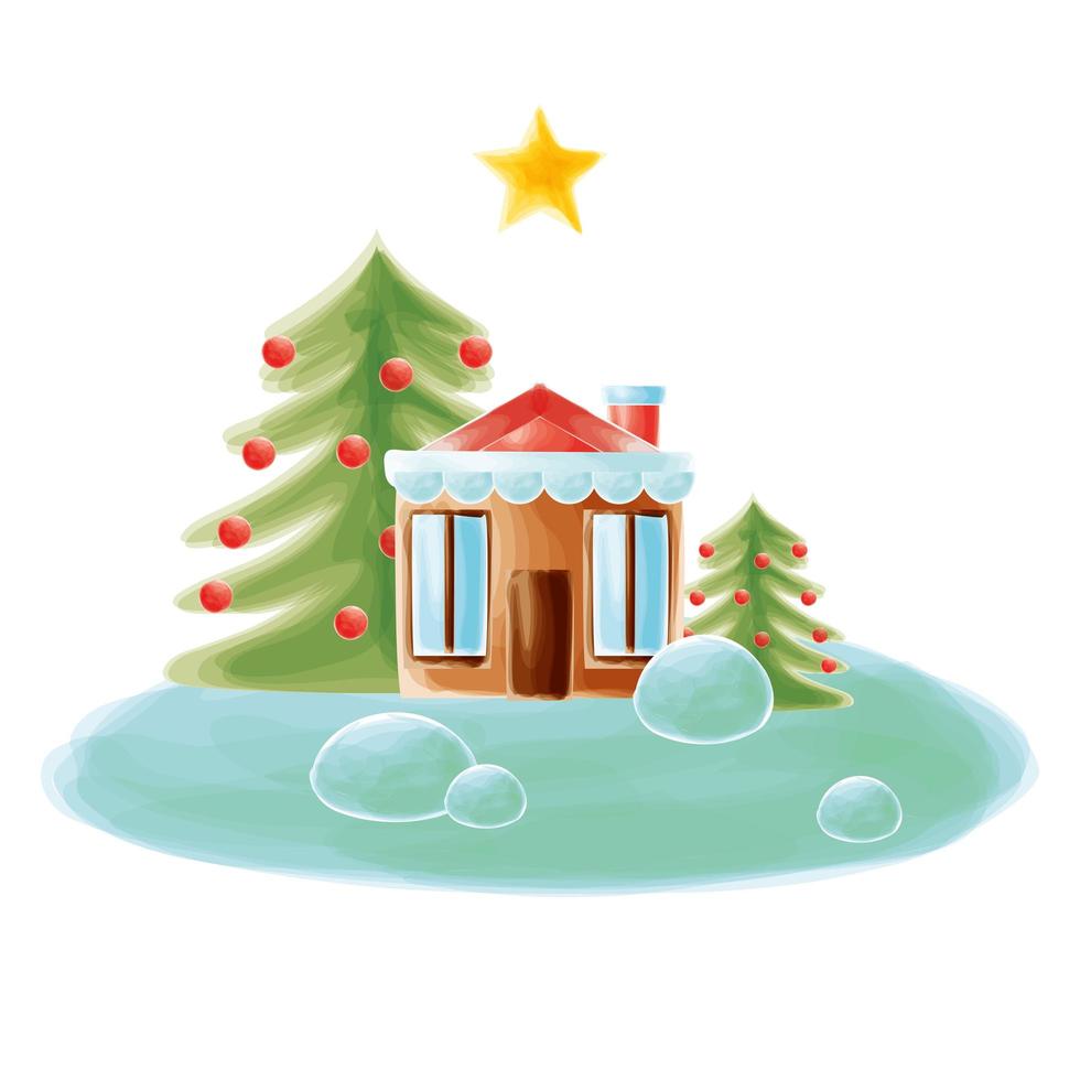 Weihnachtshaus und Baum vektor