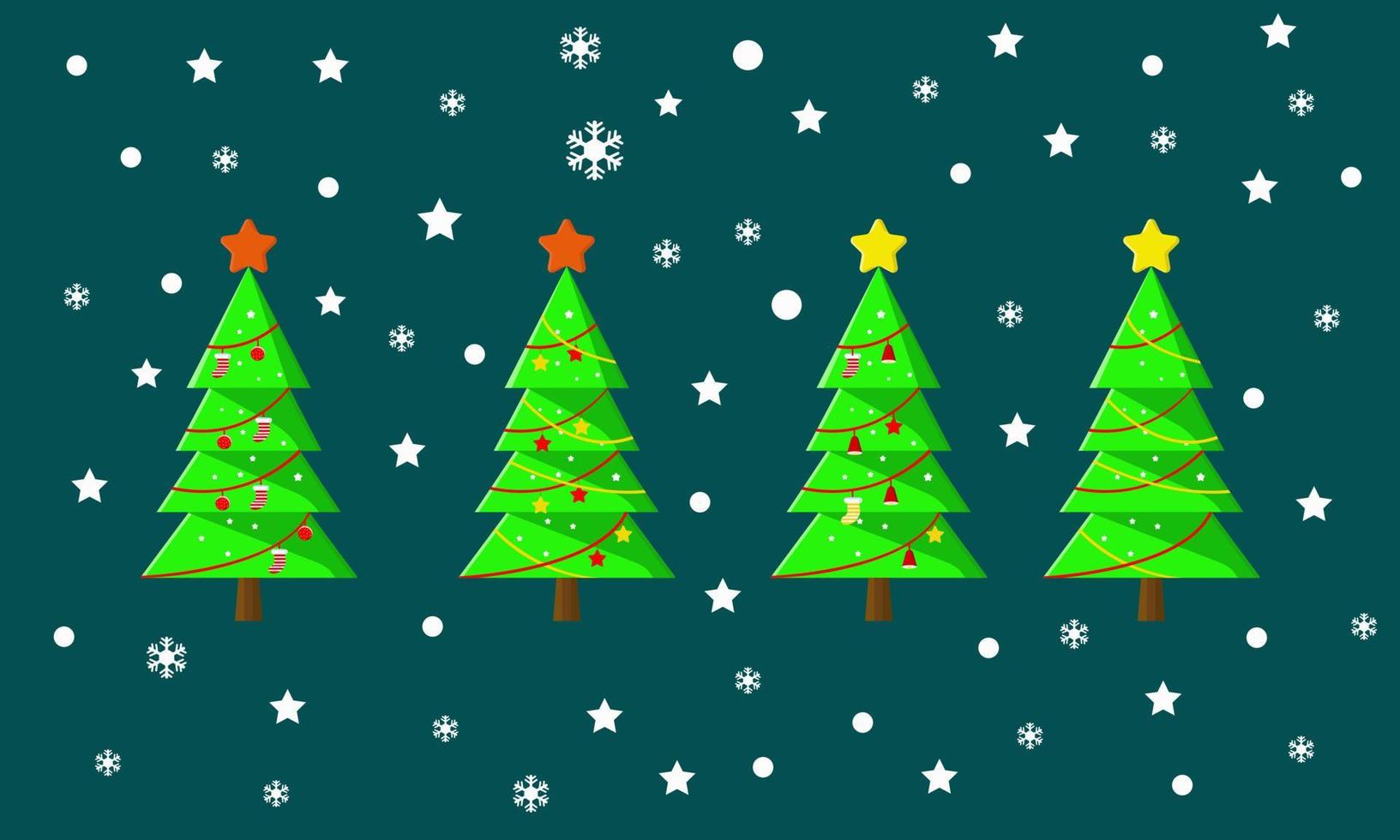Satz Weihnachtskiefern mit Sternschneekreisverzierung, Weihnachtsdekoration, Kiefernvektor, Weihnachtstapete vektor