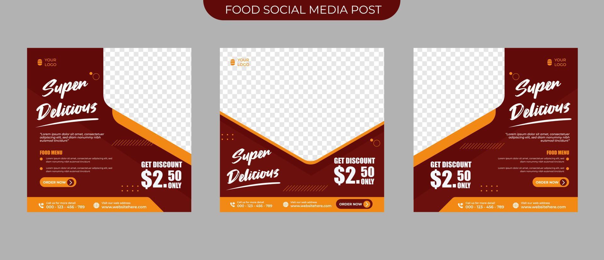 Restaurant-Essensmenü-Werbekonzept für eine Reihe von bearbeitbaren Social-Media-Post-Bannern und Flyer-Quadrat-Vektor-Vorlagen vektor