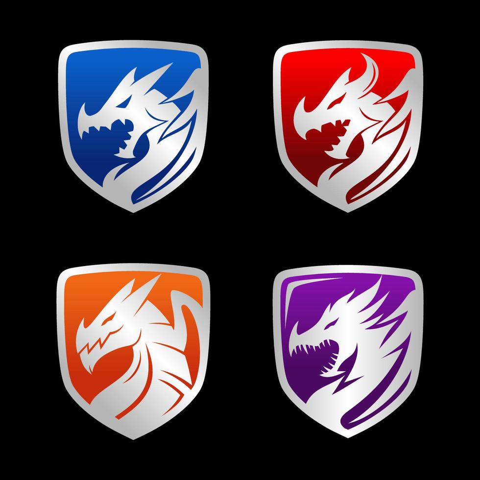 Drachen-Emblem-Schild-Set-Logo-Design vektor