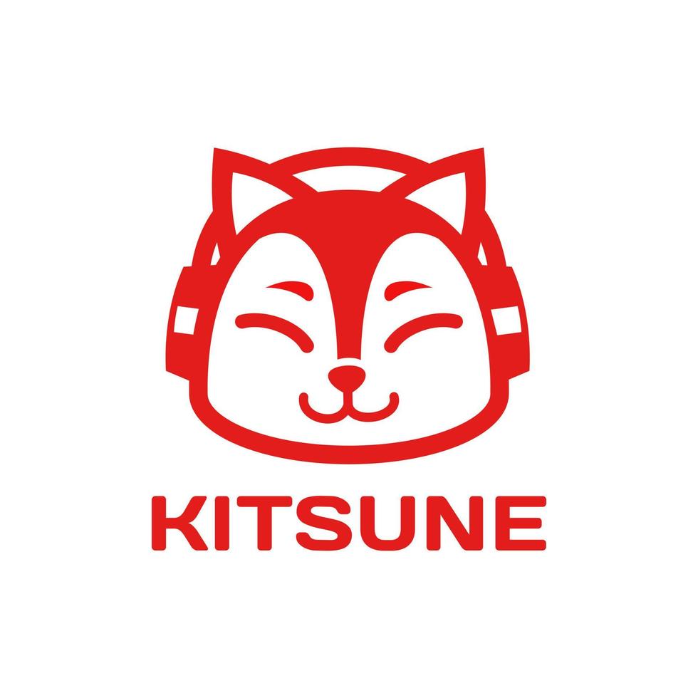 söt japansk stil fox kitsune logotypdesign vektor