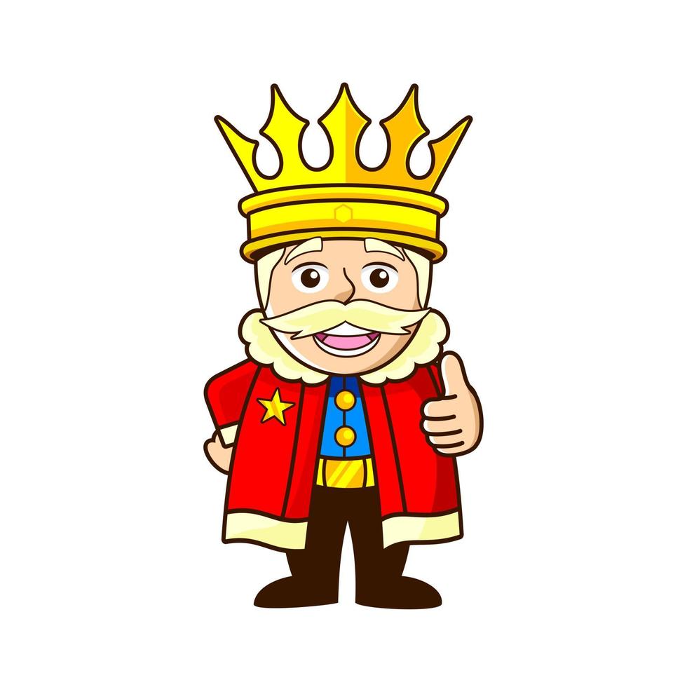 Cartoon-König trägt eine Krone Daumen hoch Maskottchen vektor