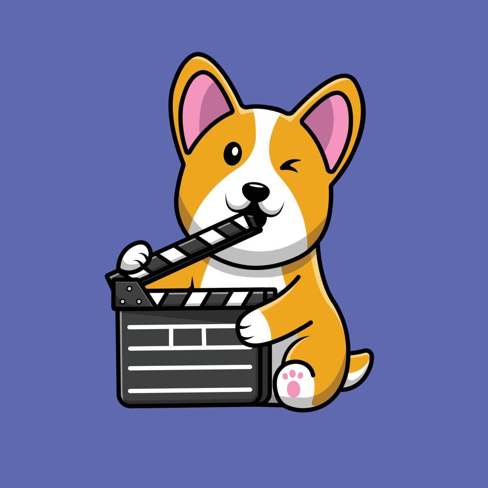 söt corgi hund håller kläpp ombord tecknad vektor ikonillustration. djur underhållning ikon koncept isolerade premium vektor. platt tecknad stil