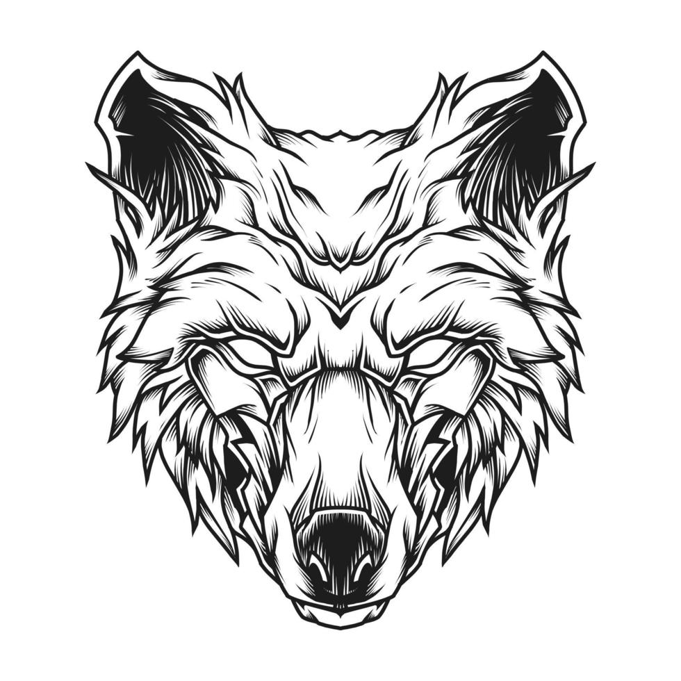 wolf head line art illustration vektor