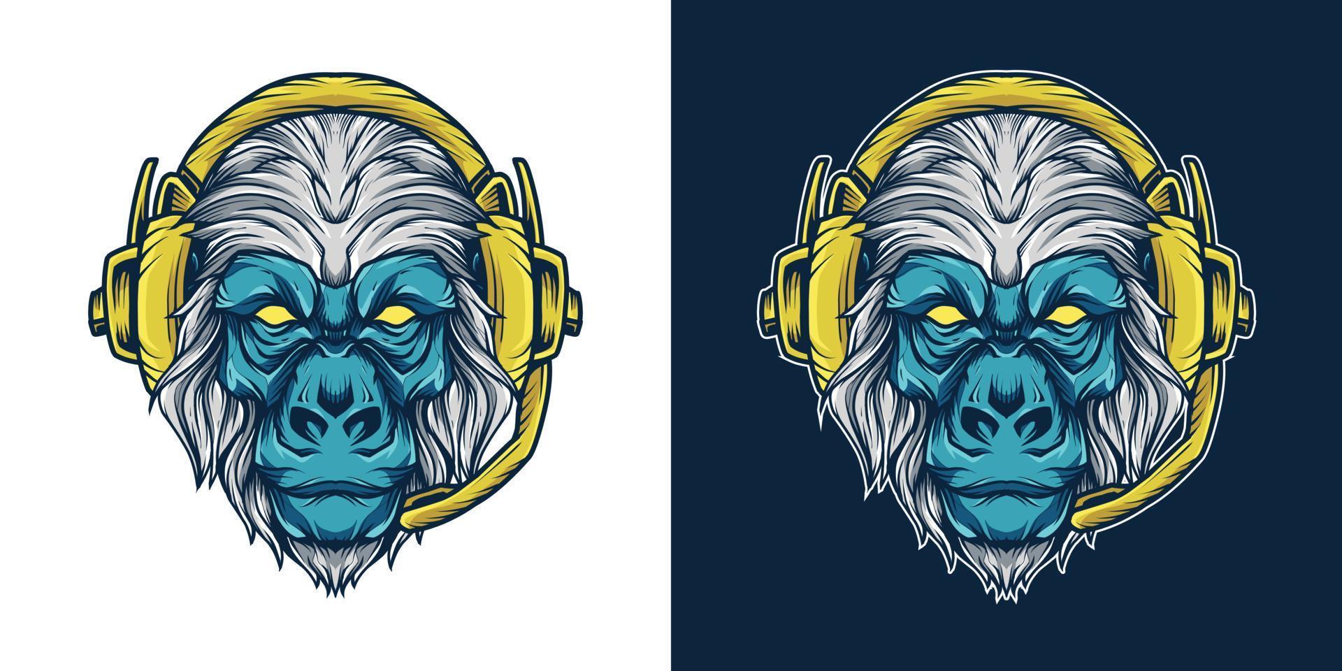 gorilla headset huvud maskot logotyp illustration vektor