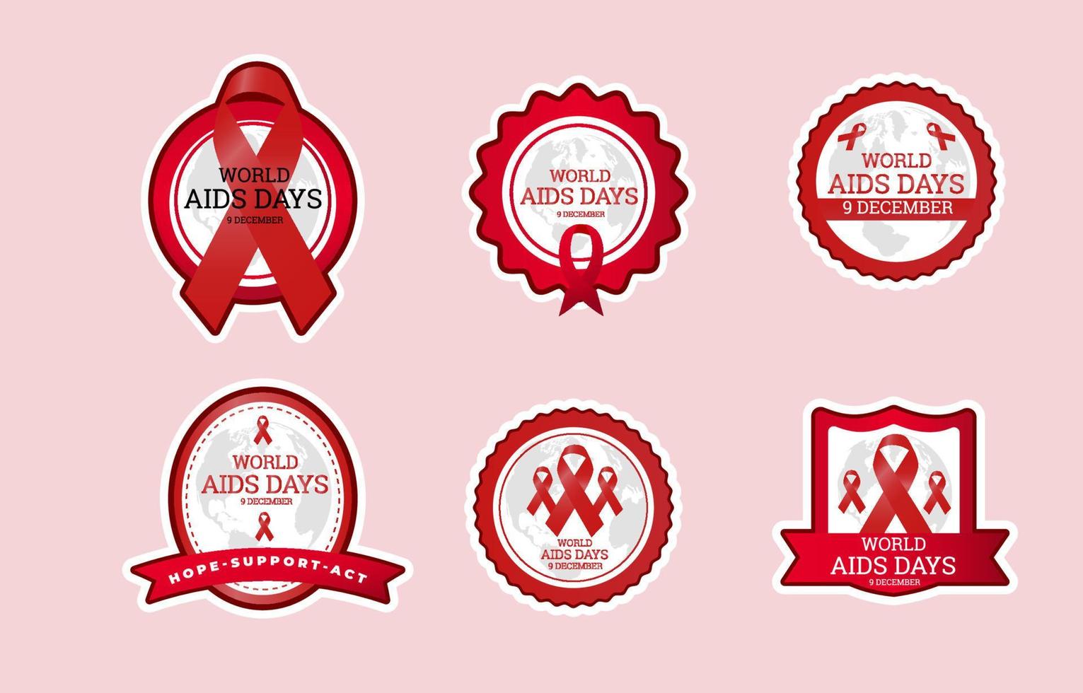 Stickerset zum Welt-Aids-Tag vektor