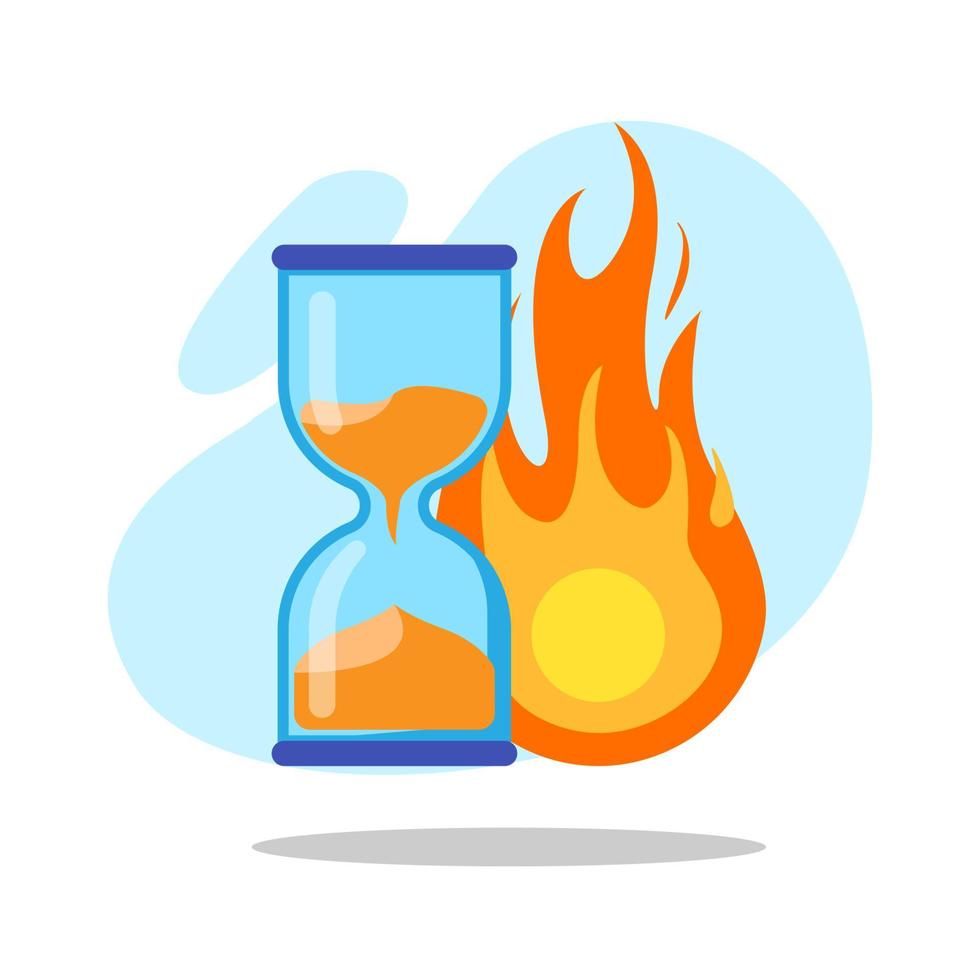 Sanduhr mit Feuer für Fristkonzept Illustration flaches Design einfaches Symbol, Zeichen, Symbol, Infografik, leere Zustands-App oder Web-UI usw. Vektor eps10