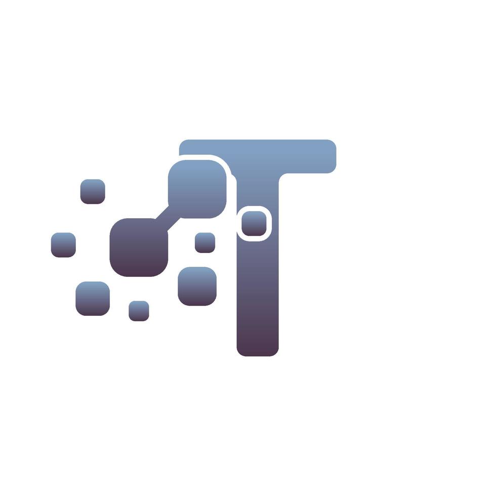 t Logo-Design mit Anfangsbuchstaben mit digitalen Pixeln vektor