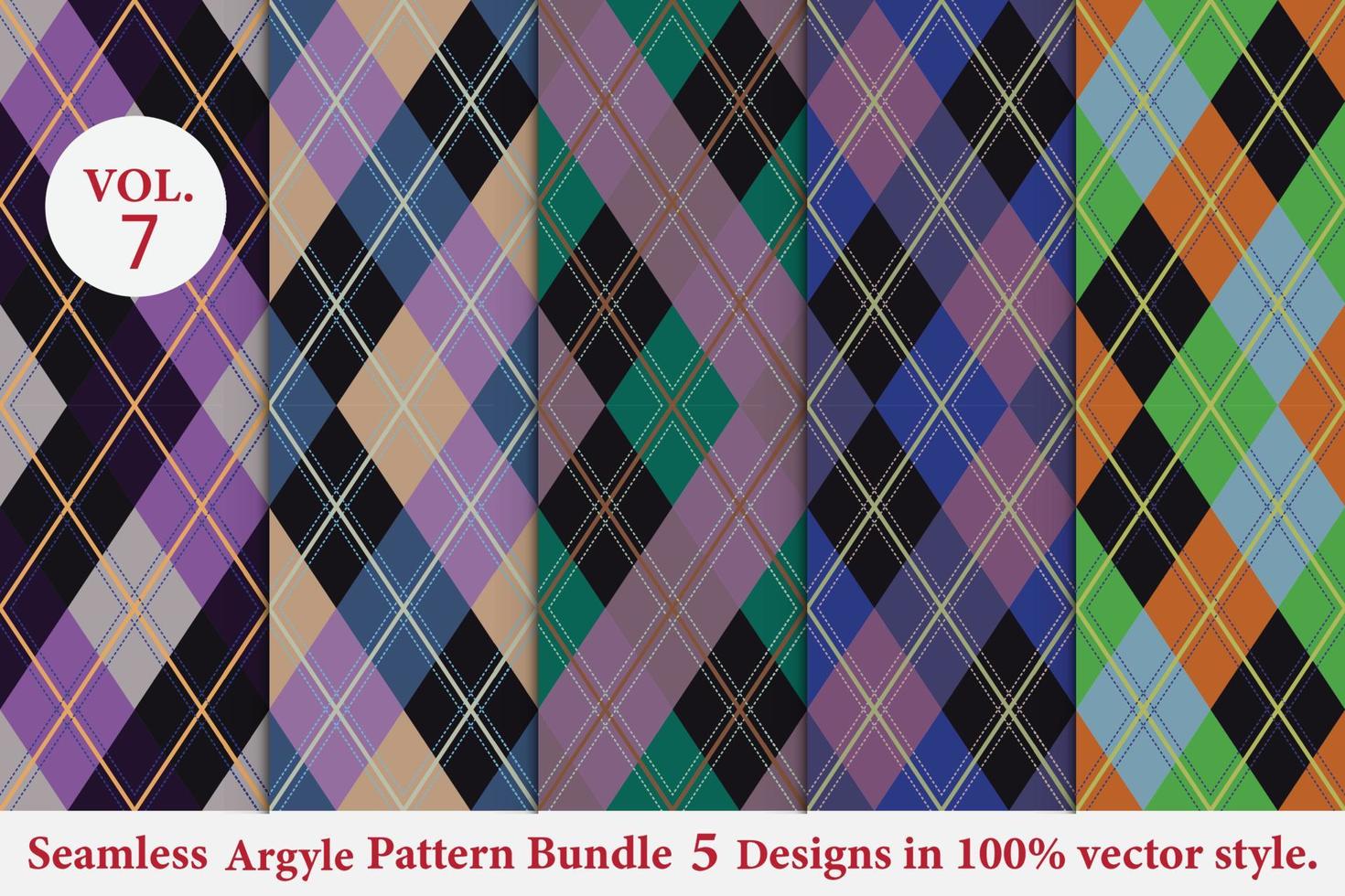 Argyle-Musterbündel 5 Designs, Argyle-Vektor, geometrisch, Hintergrund, Geschenkpapier, Stoffstruktur, klassisch gestrickt, kariert vektor