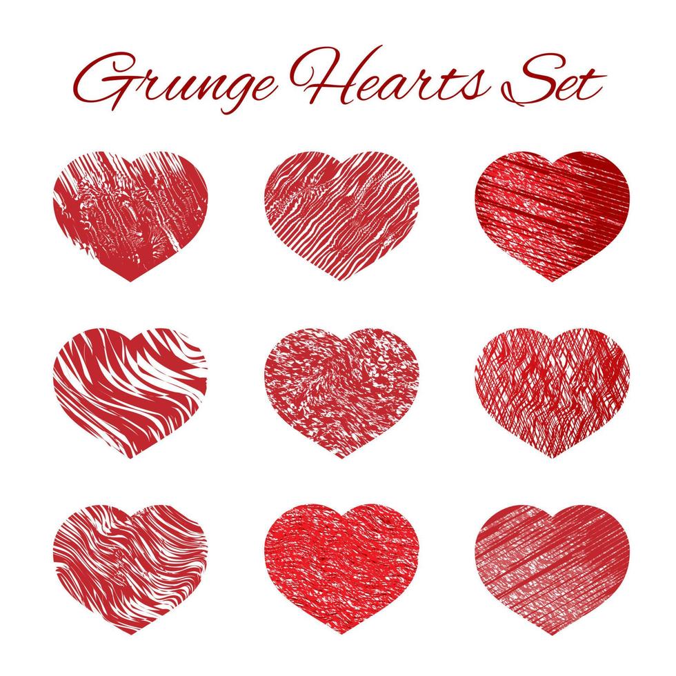 Satz von neun Grunge-Herz-Icons gesetzt. Liebe Symbol-Vektor-Illustration. Valentinstag-Element des Designs. einfach zu bearbeitende Designvorlage für Ihre Projekte. vektor