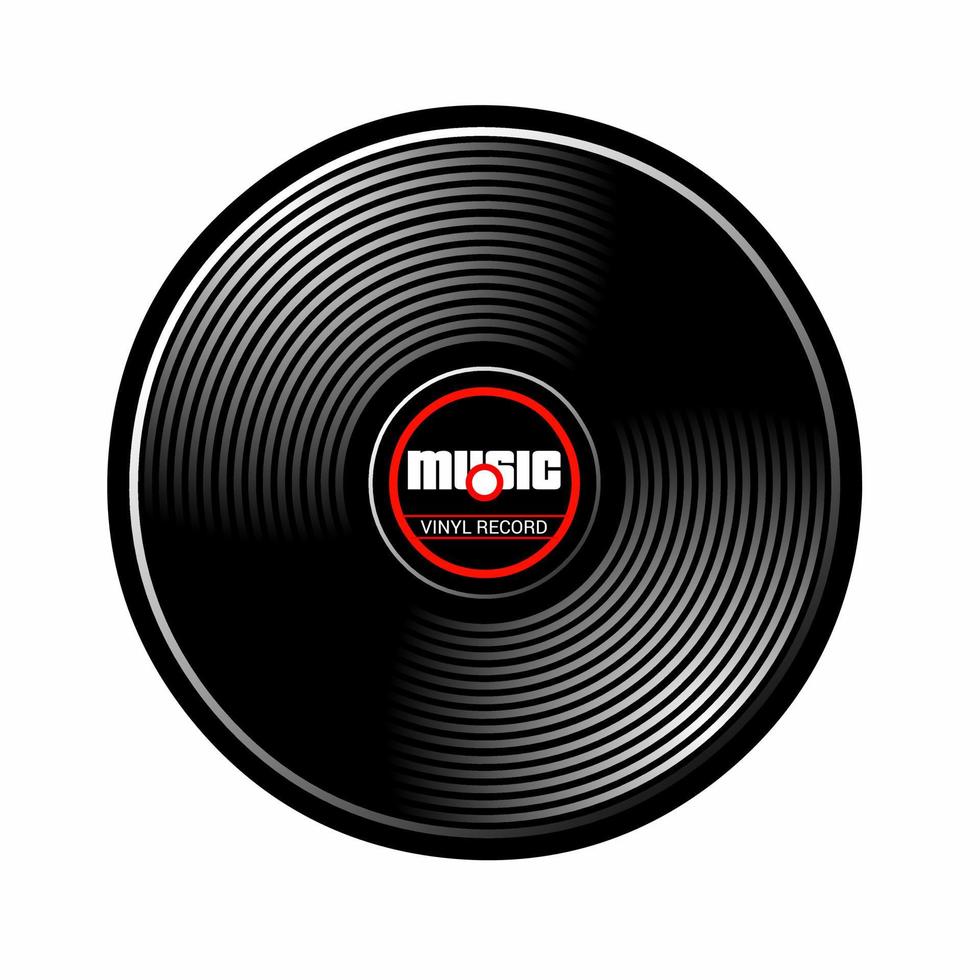 Grammophon-Vinyl-Schallplatte mit Etikett. Musiksammlung. alte Technik, Retro-Sounddesign. isoliert auf weißem Hintergrund. Vektor-Illustration vektor