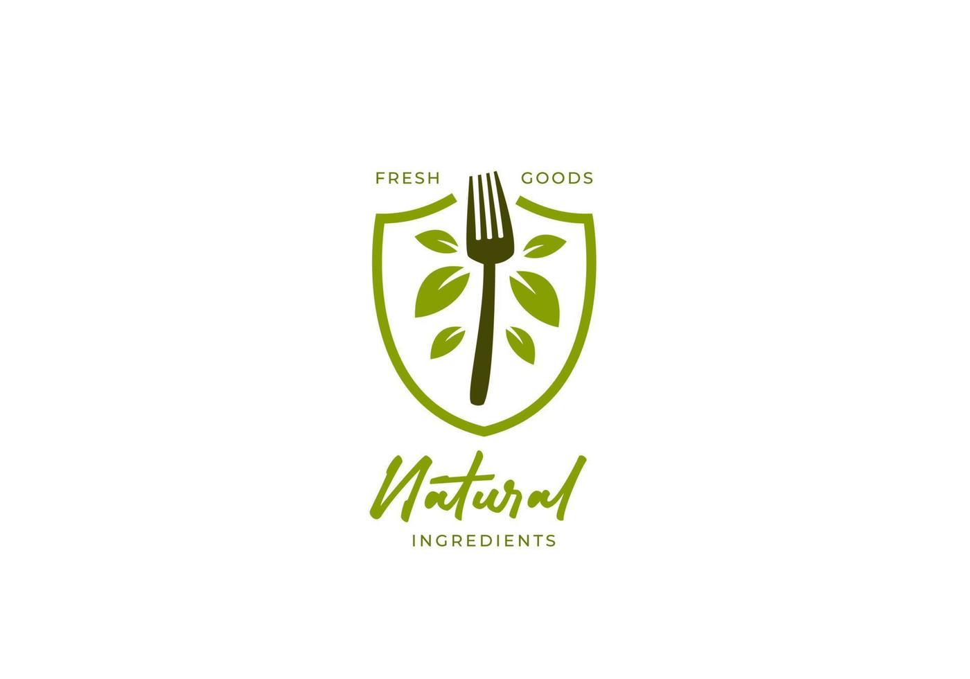 ekologiska naturliga färska ingredienser mat logotyp med gaffel och blad ikon vektor