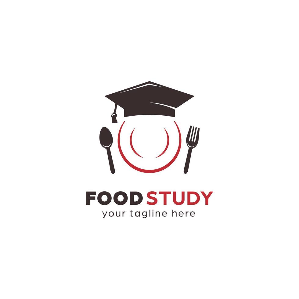 Kochen Lebensmittel Ernährung Studium Bildung Logo mit akademischer Abschlusskappe und Tellersymbol Illustration vektor