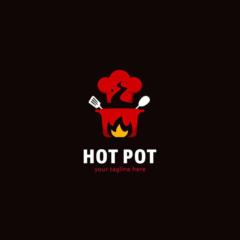 Hot Pot Küche Catering Restaurant kulinarisches Logo Symbol Symbol mit Kochutensilien Spachtel Vektor Illustration Logo Vorlage