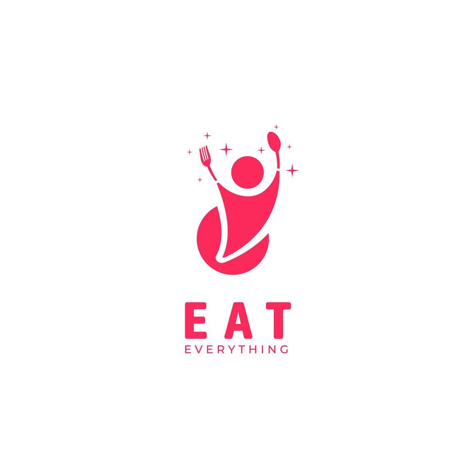 Essen Feinschmecker Essen Liebhaber Logo Vorlage einfache Symbol Symbol Abbildung Menschen tragen Löffel und Gabel im lustigen süßen rosa Stil vektor