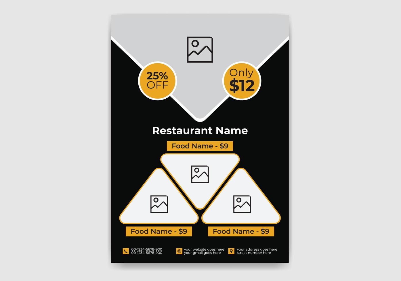 Schwarz-Orange Farbe moderner, kreativer, auffälliger und professioneller Restaurant-Food-Flyer-Vorlagen-Design Rechteck-Layout-Vektor vektor