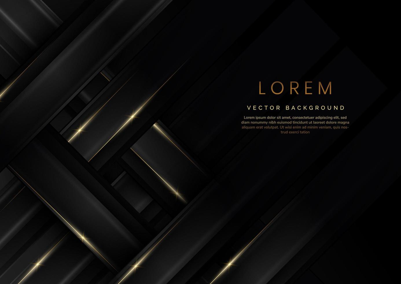 abstrakte 3d graue und schwarze luxuriöse geometrische diagonale überlappende glänzende schwarze hintergrund mit golden leuchtenden linien mit kopierraum für text. vektor