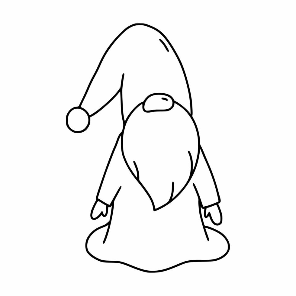 süßer Weihnachtszwerg-Doodle-Stil. Malbuch für Kinder. Zauberer mit Bart in Robe und Hut. vektor