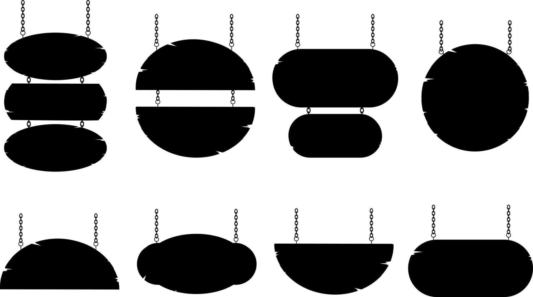 siluett hängande olika träskylt, planka med rund form, passform för riktlinje och tillkännagivande vektor