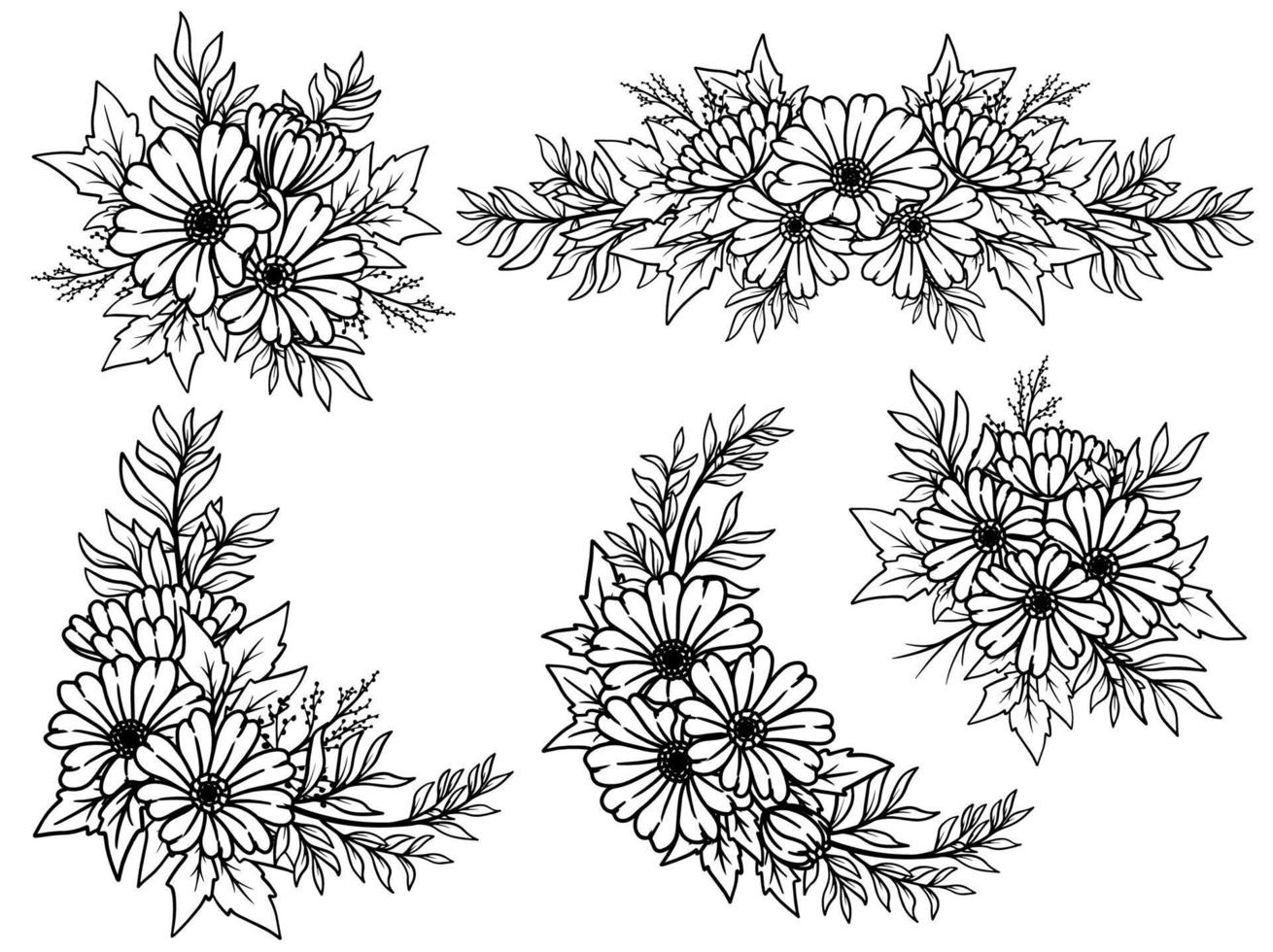 Blumenarrangement mit handgezeichneten Strichzeichnungen vektor