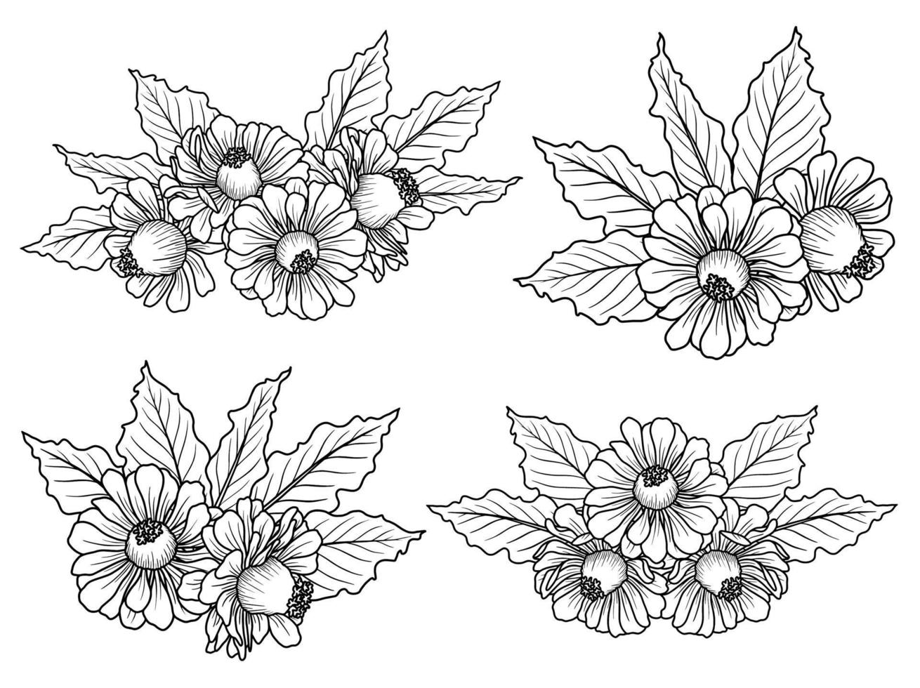 Blumenarrangement mit handgezeichneter Strichzeichnung vektor