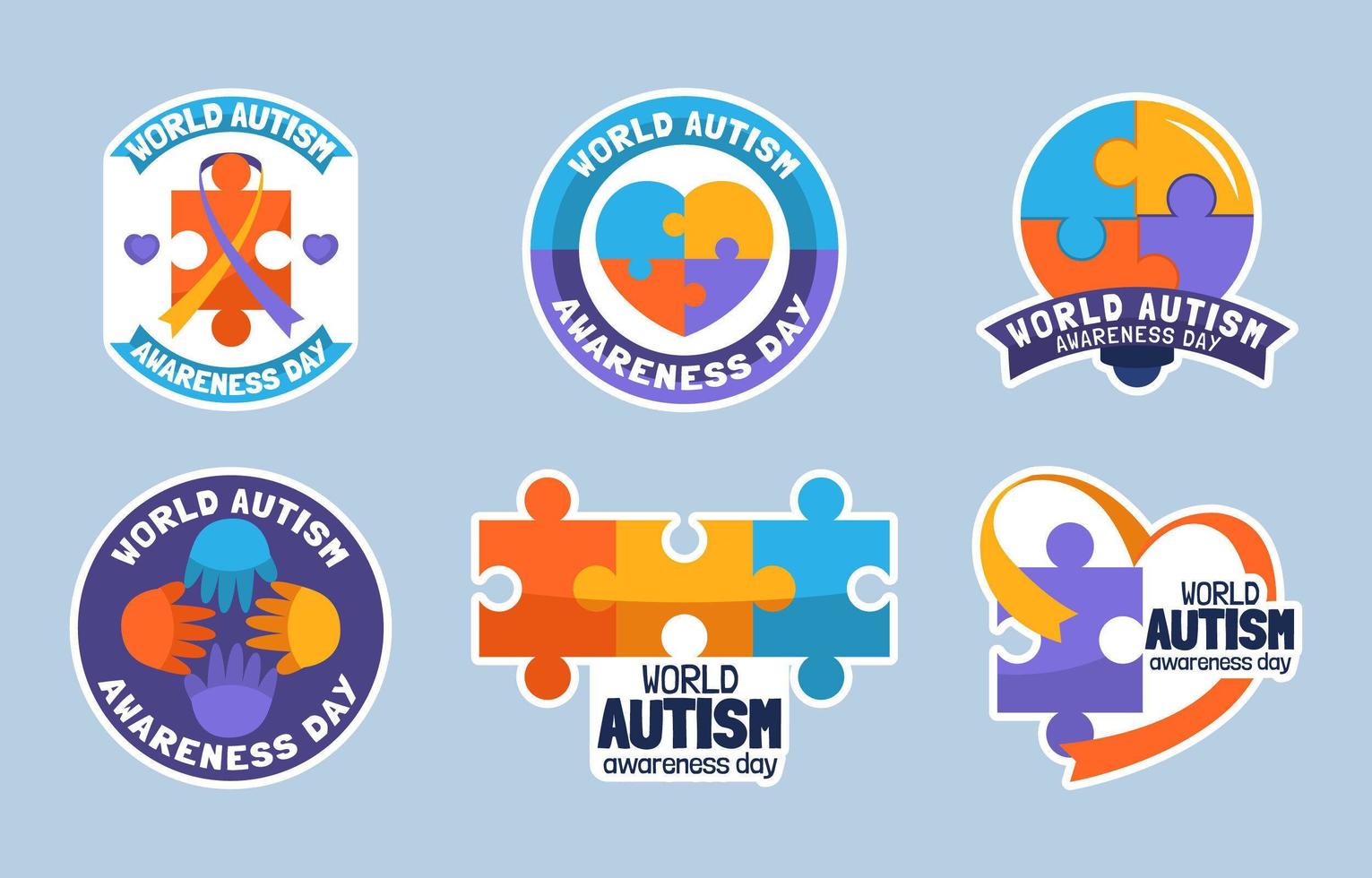 uppsättning klistermärken för världens autismdag vektor
