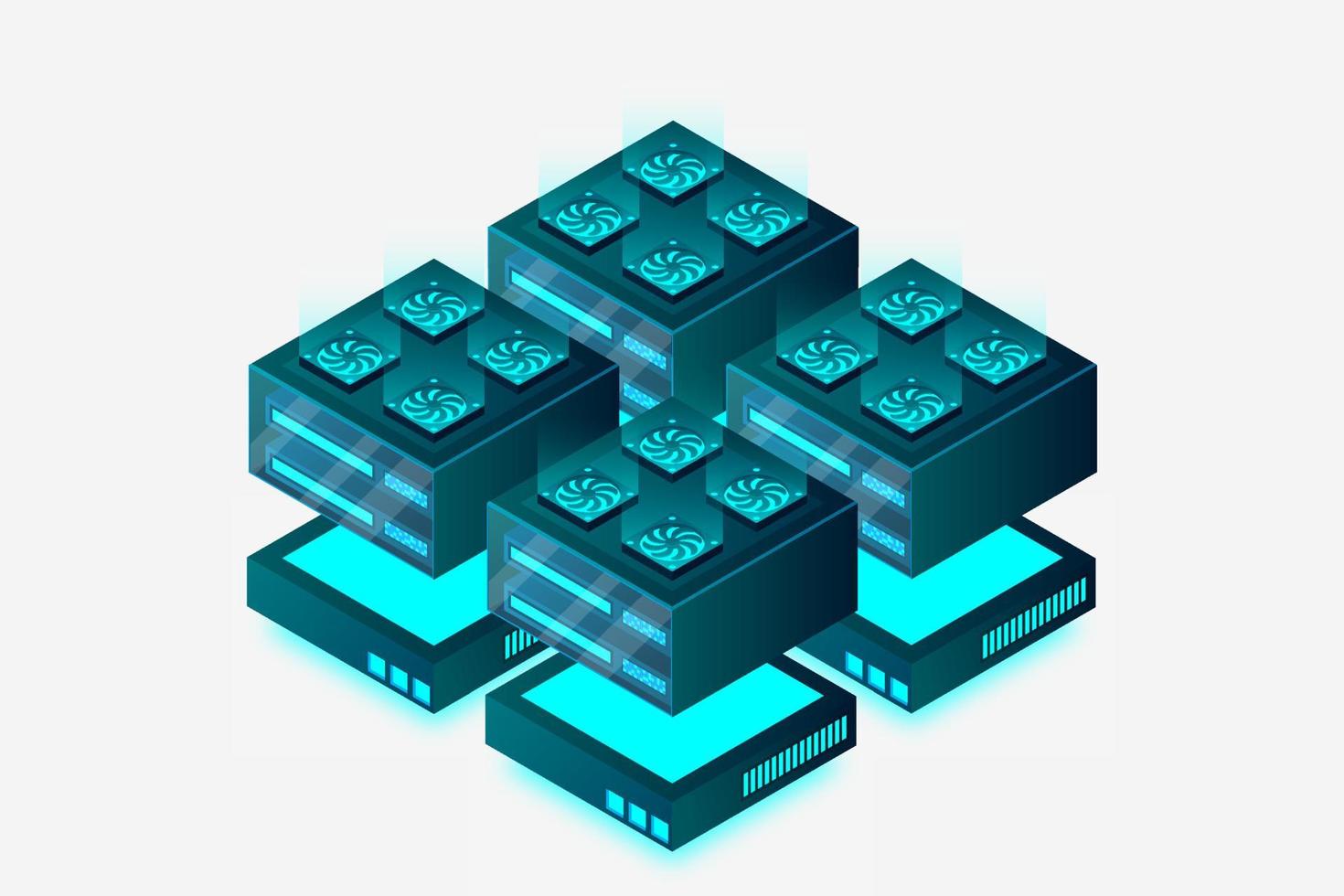 begreppet big data processing center, maskininlärning, molndatabas, framtidsstation, datautvinning, energiserver. digital teknik, maskinprogrammering. vektor illustration.